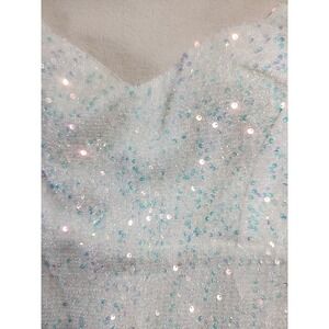 2x Sequin Long Iridescent Sleeves Sweatheart Neckline Prom Homecoming Dress